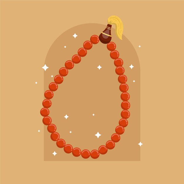 Ilustración de tasbih de diseño plano dibujado a mano
