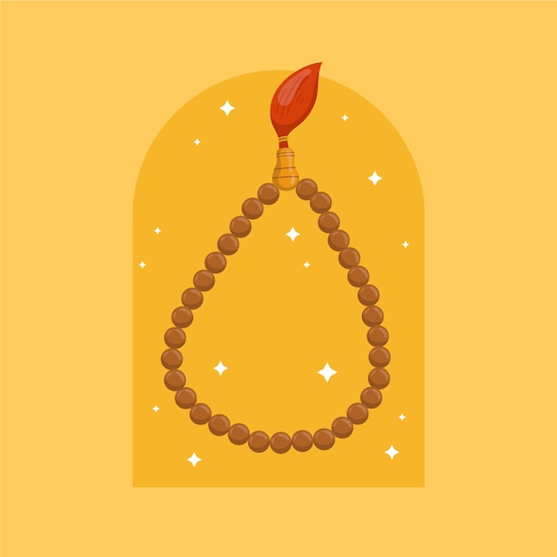Ilustración de tasbih de diseño plano dibujado a mano