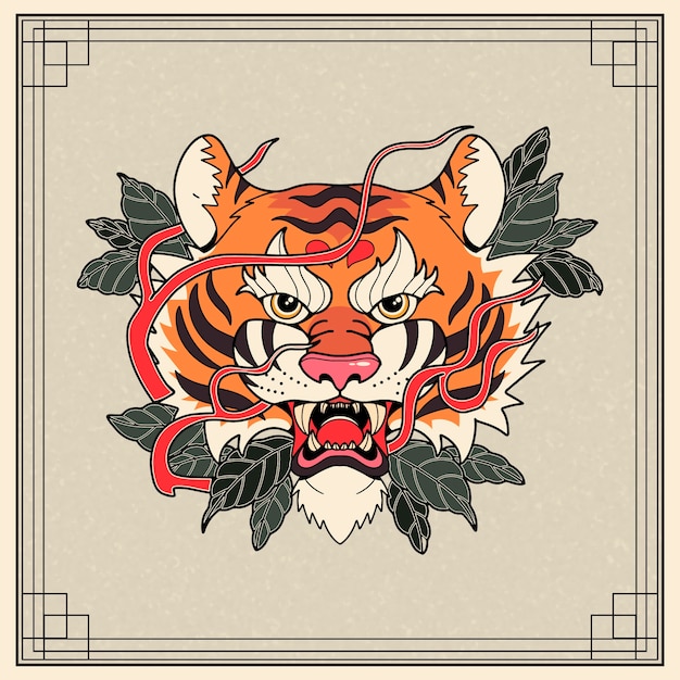 Ilustración de tatuaje de estilo asiático dibujada a mano