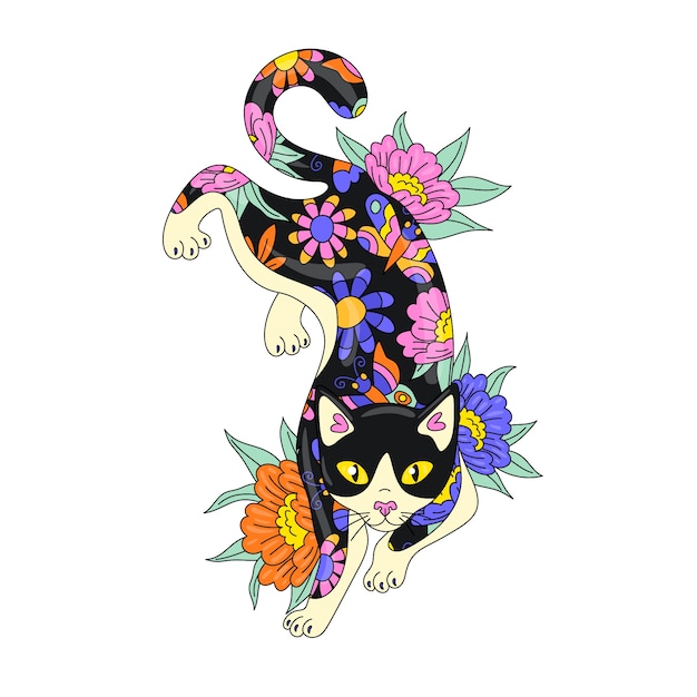 Ilustración de tatuaje de estilo asiático dibujada a mano