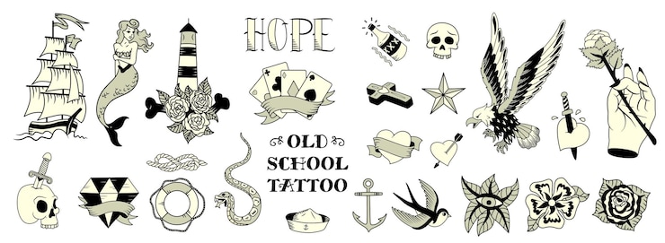 Vector gratuito ilustración de tatuajes de la vieja escuela