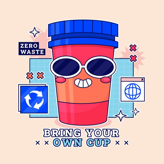 Ilustración de taza ecológica dibujada a mano