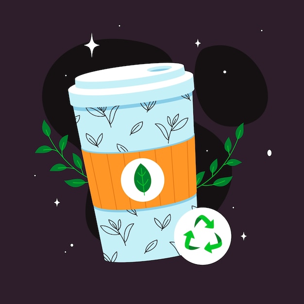 Ilustración de taza ecológica dibujada a mano