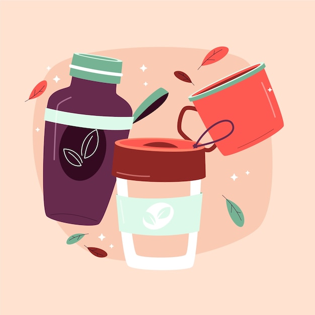 Vector gratuito ilustración de taza ecológica de diseño plano