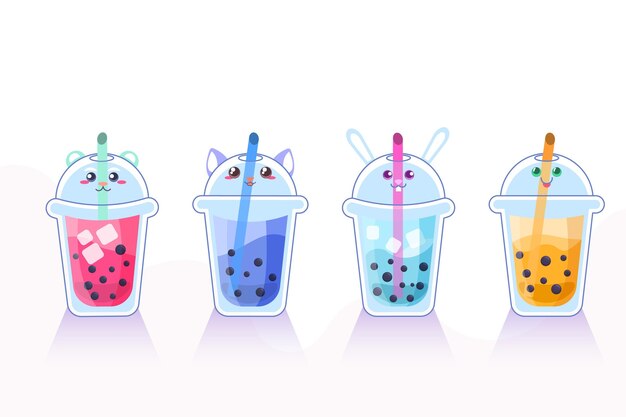 Ilustración de té de burbujas kawaii