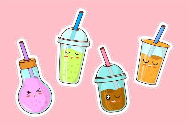 Ilustración de té de burbujas kawaii