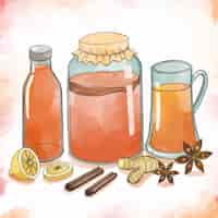 Vector gratuito ilustración de té de kombucha acuarela