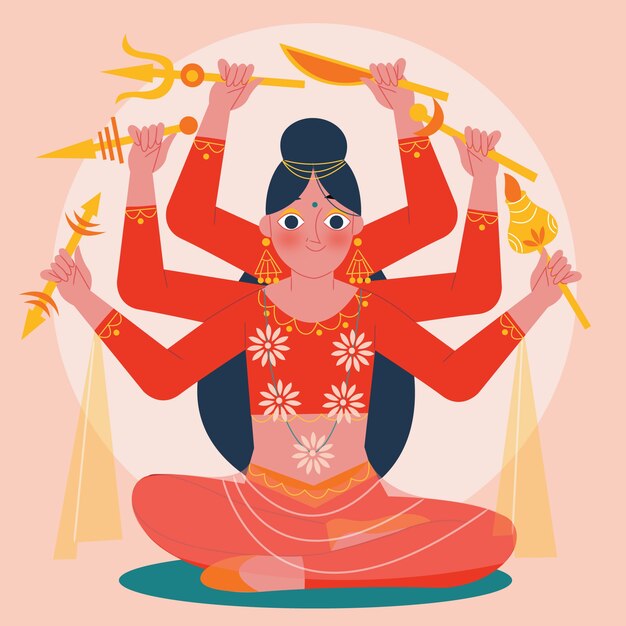 Ilustración de teej plana con mujer con múltiples brazos