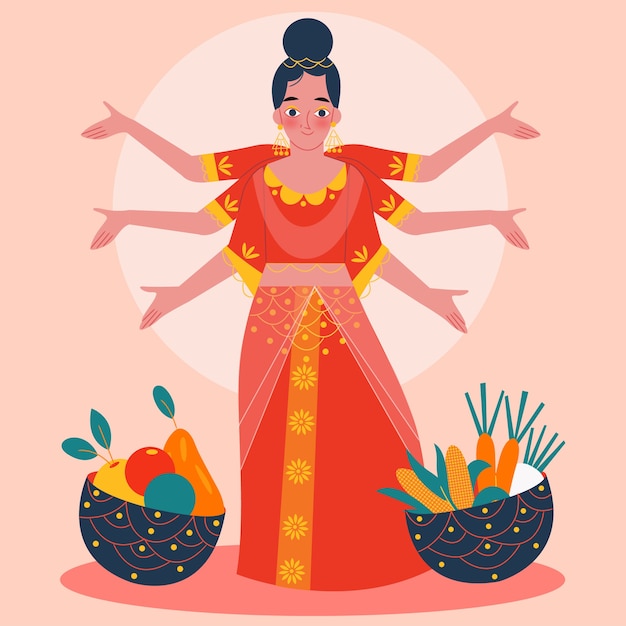 Ilustración de teej plana con mujer con múltiples manos