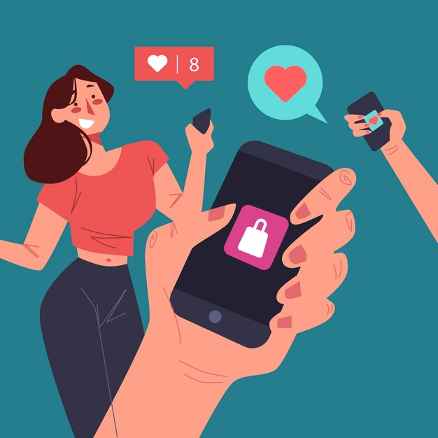 Vector gratuito ilustración de teléfono móvil de marketing en redes sociales