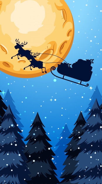 Ilustración del tema de navidad con santa claus volando por la noche