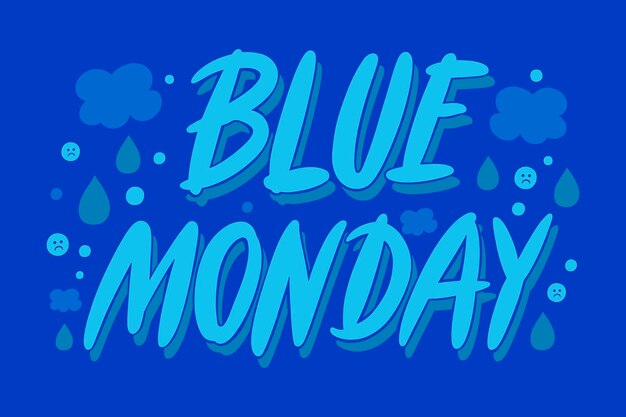 Ilustración de texto azul de lunes dibujada a mano
