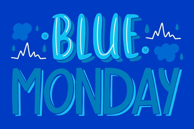 Ilustración de texto azul de lunes dibujada a mano