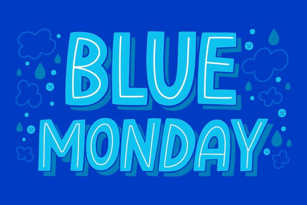 Ilustración de texto azul de lunes dibujada a mano