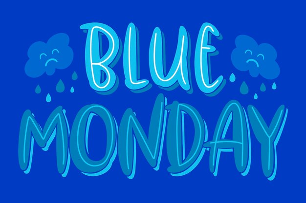 Ilustración de texto azul de lunes dibujada a mano