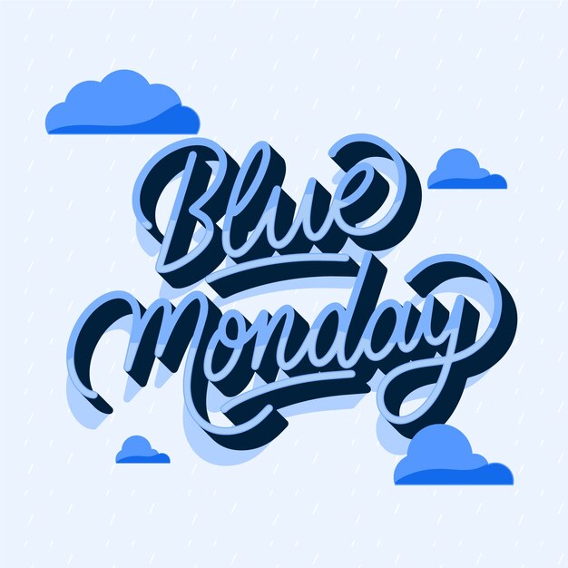 Ilustración de texto azul plano de lunes