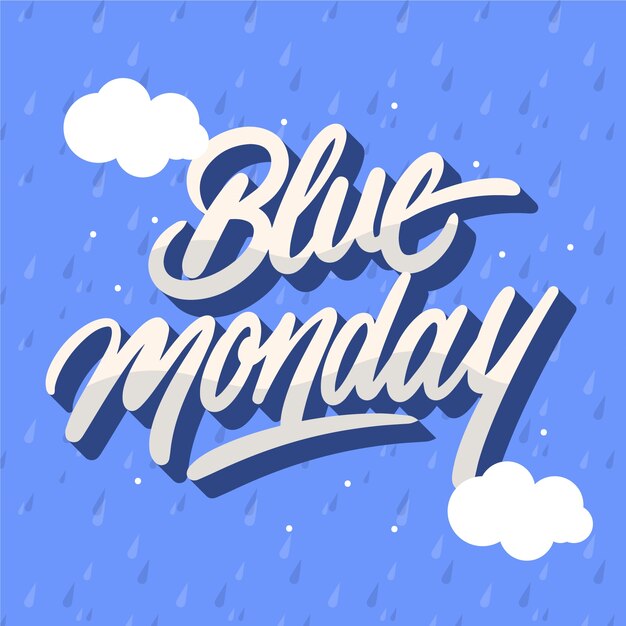 Ilustración de texto azul plano de lunes