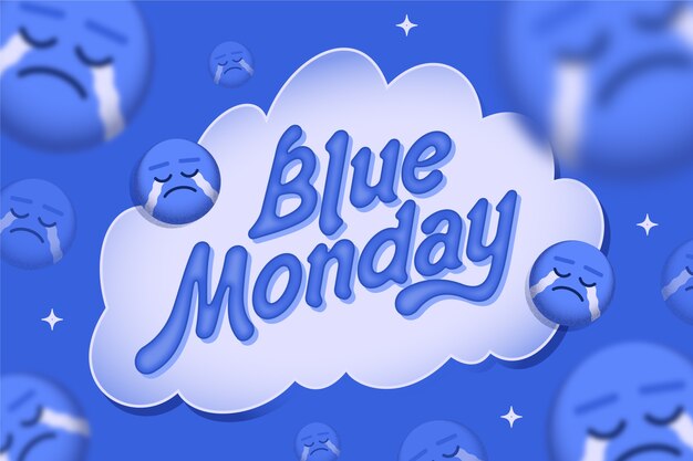 Ilustración de texto azul plano de lunes