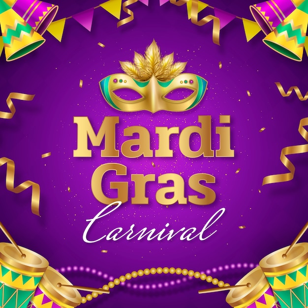 Vector gratuito ilustración de texto de celebración de mardi gras realista