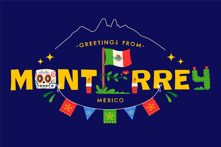 Vector gratuito ilustración de texto de diseño plano monterrey