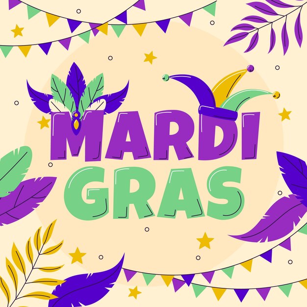 Ilustración de texto de festival de mardi gras plano