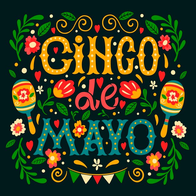 Ilustración de texto de Flat cinco de mayo