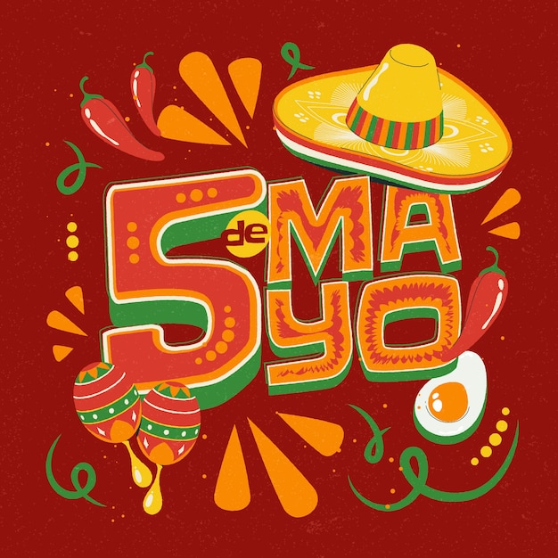 Vector gratuito ilustración de texto de flat cinco de mayo