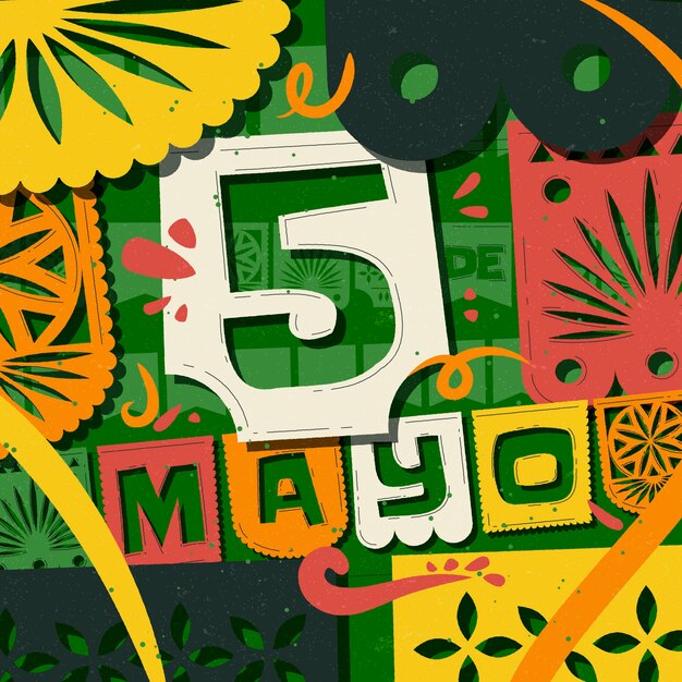 Ilustración de texto de Flat cinco de mayo