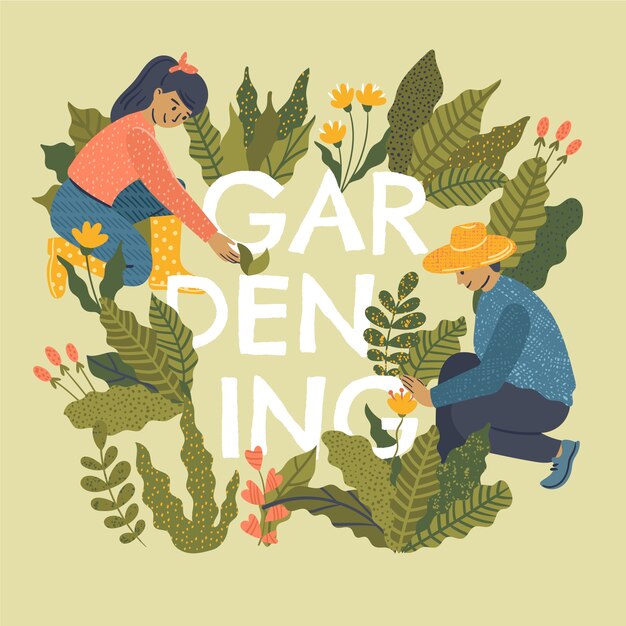 Ilustración de texto de jardinería dibujado a mano