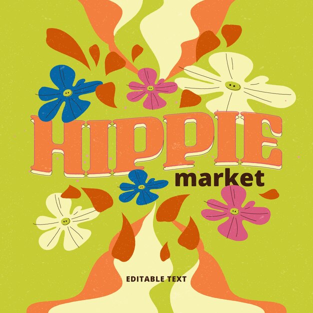 Ilustración de texto de mercado hippie dibujado a mano