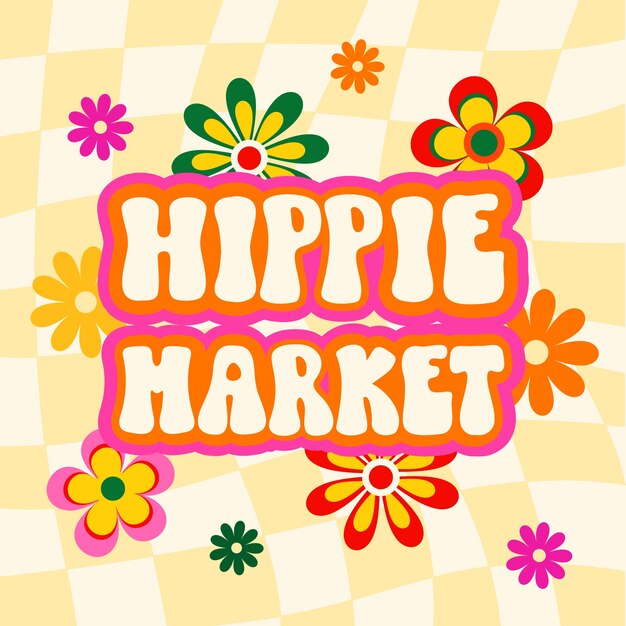 Ilustración de texto de mercado hippie dibujado a mano