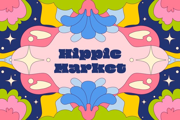 Ilustración de texto del mercado hippie dibujado a mano