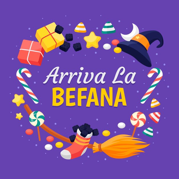 Ilustración de texto plano befana
