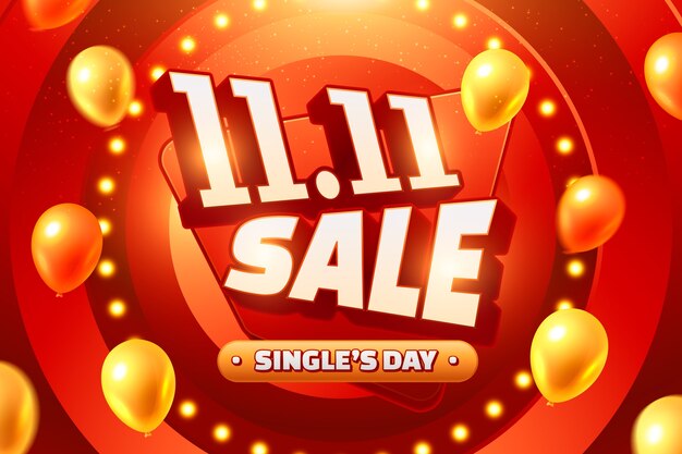 Ilustración de texto realista para las ventas del día de solteros del 11.11