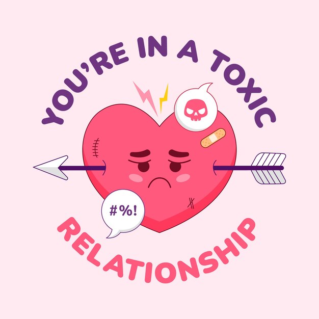 Ilustración de texto de relación tóxica dibujada a mano