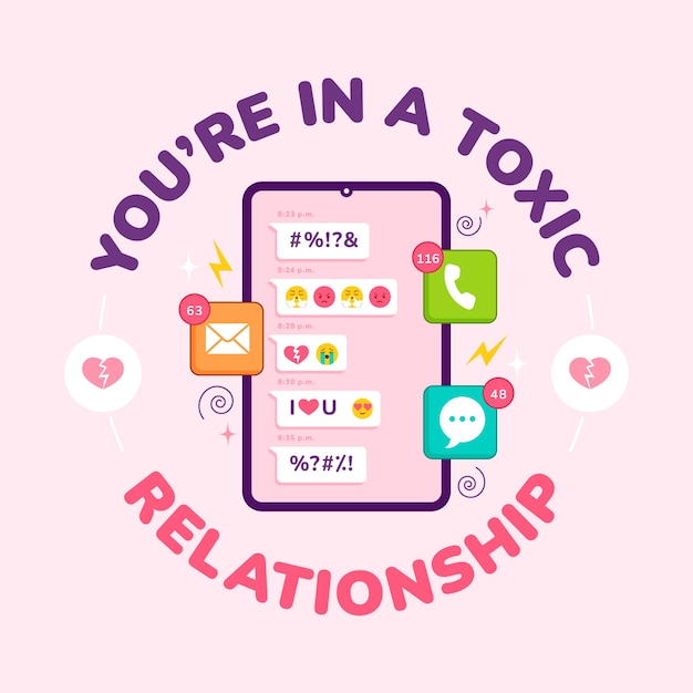 Ilustración de texto de relación tóxica dibujada a mano