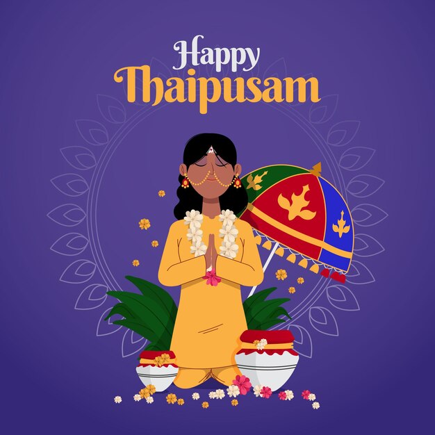 Ilustración de thaipusam plana con saludo