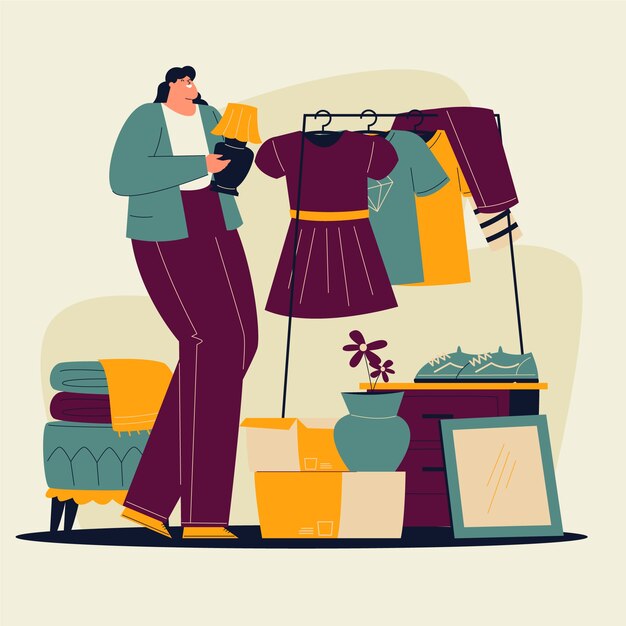 Ilustración de tienda de segunda mano dibujada a mano