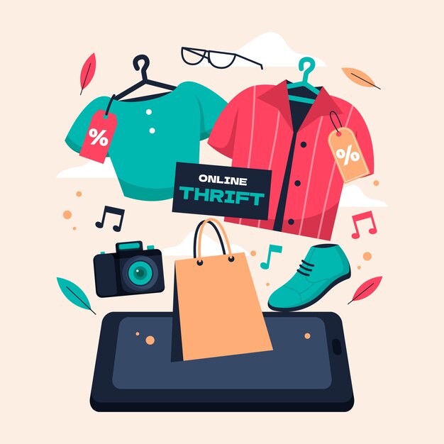 Ilustración de tienda de segunda mano dibujada a mano