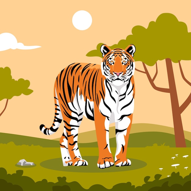 Vector gratuito ilustración de tigre en la naturaleza