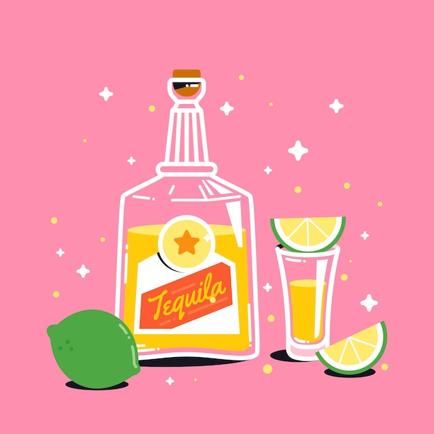 Vector gratuito ilustración de tiro de tequila de diseño plano