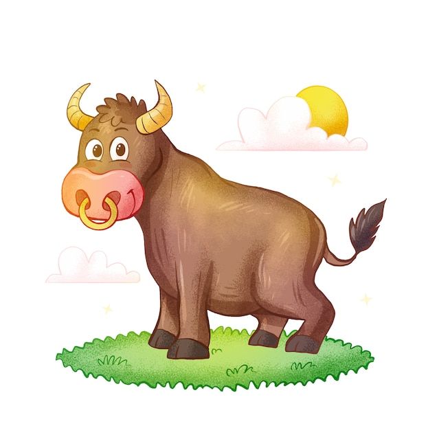 Ilustración de toro de dibujos animados dibujados a mano
