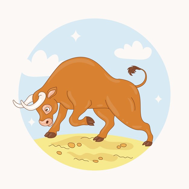 Ilustración de toro de dibujos animados dibujados a mano