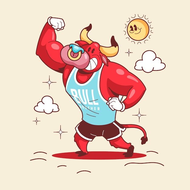 Ilustración de toro de dibujos animados dibujados a mano