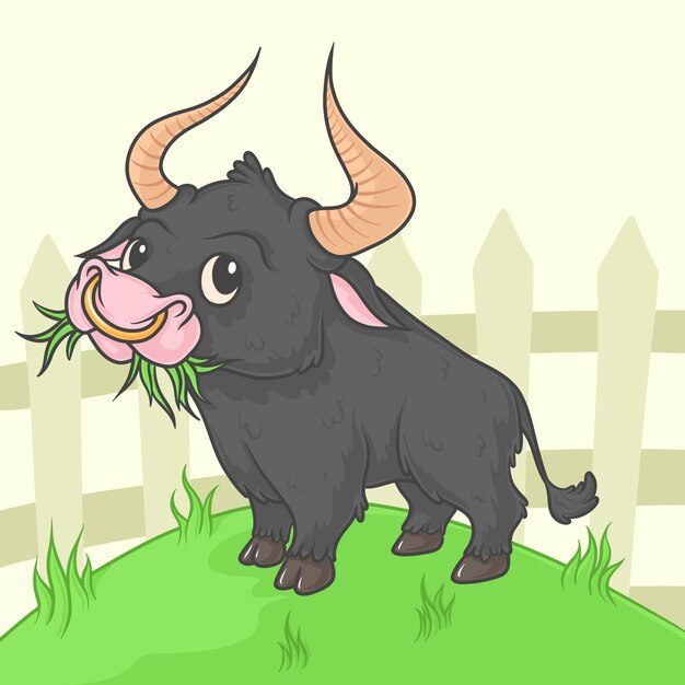 Ilustración de toro de dibujos animados dibujados a mano