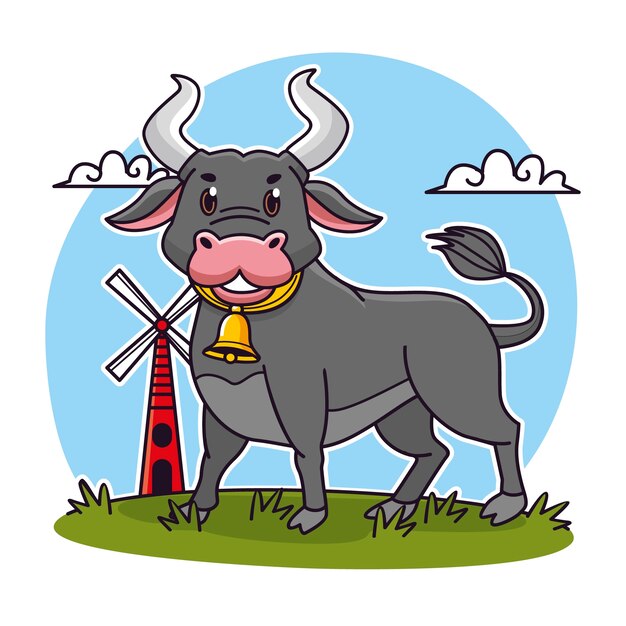 Ilustración de toro de dibujos animados dibujados a mano