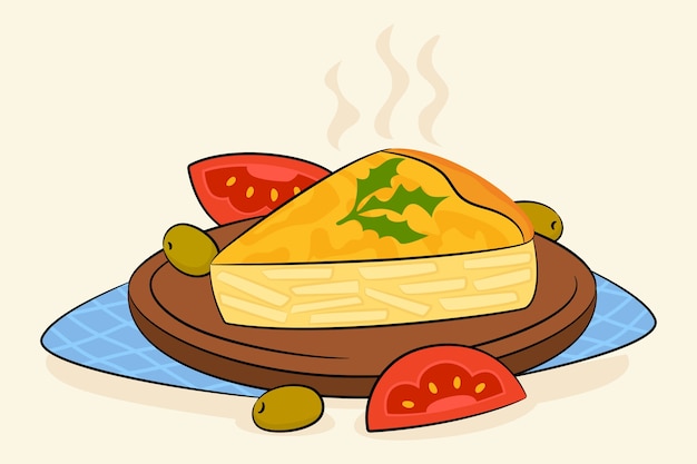 Ilustración de tortilla española dibujada a mano