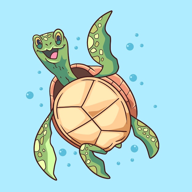 Vector gratuito ilustración de tortuga marina de dibujos animados dibujados a mano