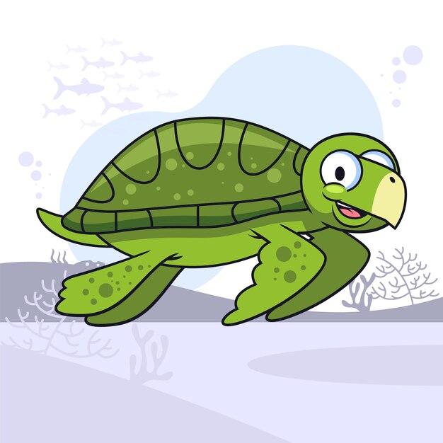 Ilustración de tortuga marina de dibujos animados dibujados a mano