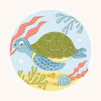 Vector gratuito ilustración de tortuga marina de dibujos animados dibujados a mano